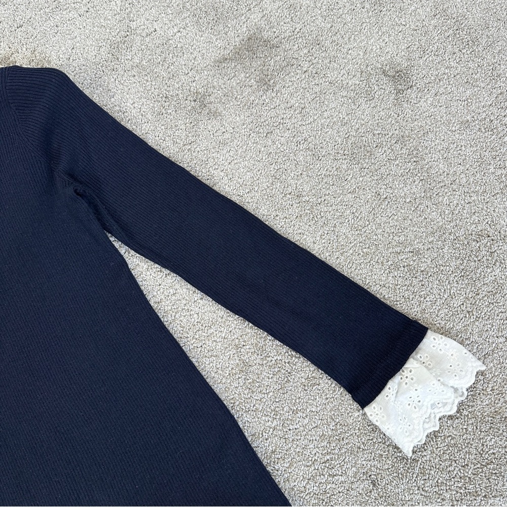 SOLD | Tuckernuck Women’s Wool Blend Navy Rosemary Eyelet Knit Top Sweater M - Picture 7 of 14